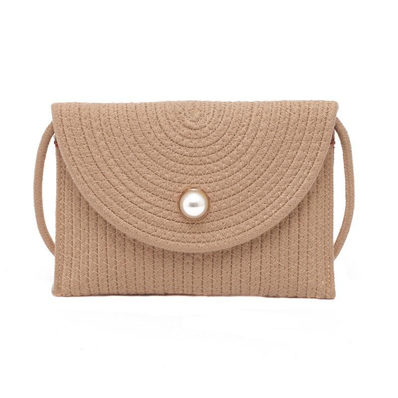 

Beach Bag Women Korean Ins Trendy Straw Internet Celebrity Simple Rattan Single-shoulder Cross-body Pearl model хаки