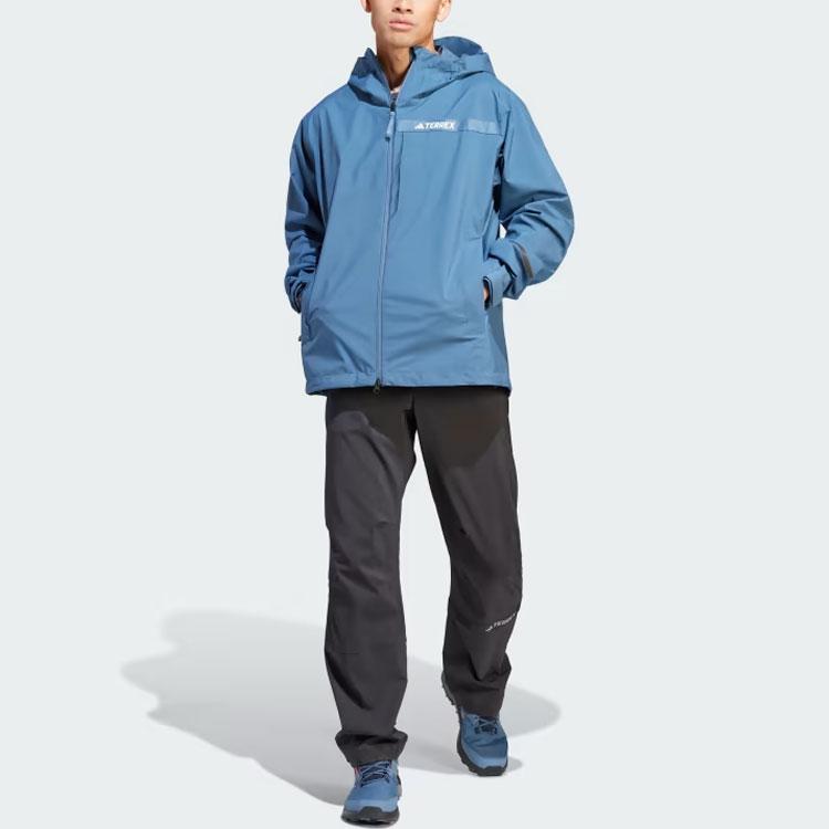 Adidas Terrex Multi Rain.Rdy 2.5-Layer Rain Jacket Solid Color Logo Hooded Long Sleeve Jacket Men Jacket Blue HZ9264