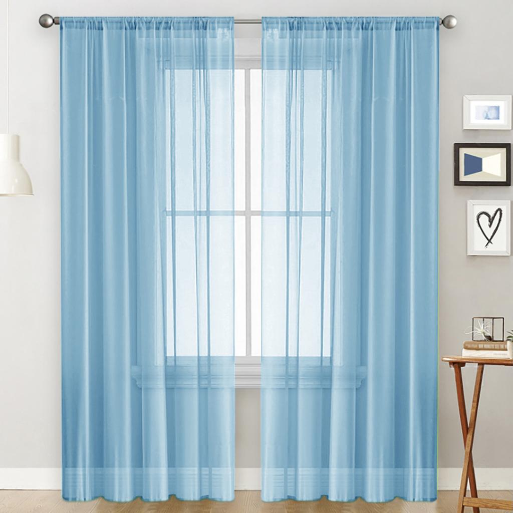 Einfarbige Stangentaschen-Gardinen, lichtdurchlässig, Sichtschutz-Vorhänge, UV-Schutz, Fensterdekoration, Wohnzimmer, Schlafzimmer