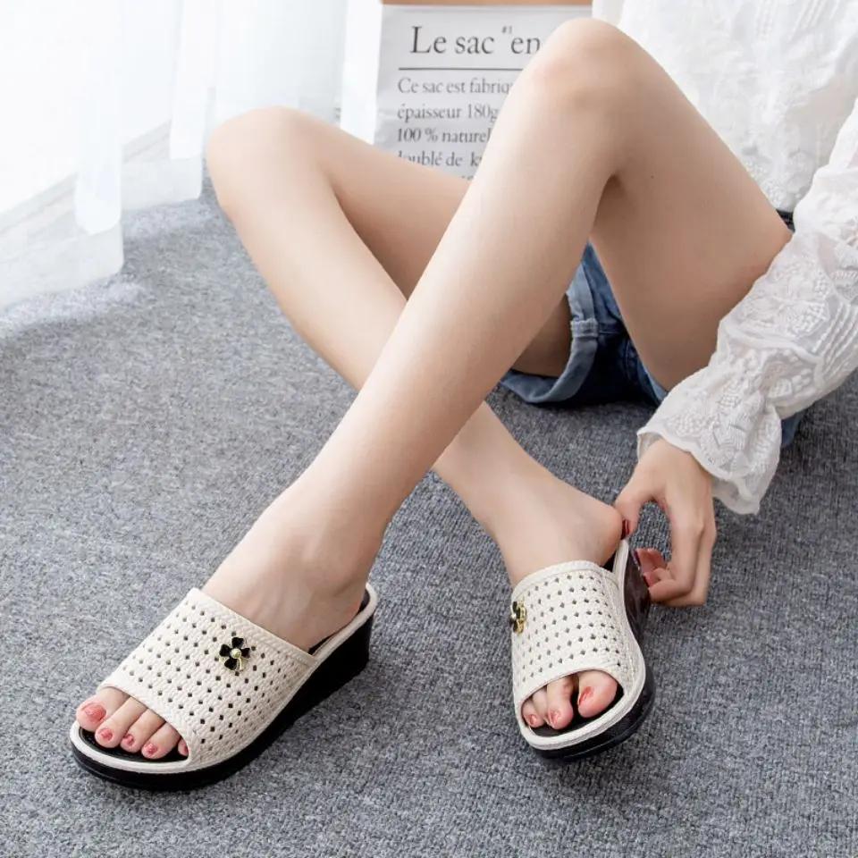 Fashion With Heel Women's Slippers and Ladies Sandals Height Shoes Designer Luxury New Collection Slides On Promotion Summer Footwear 39