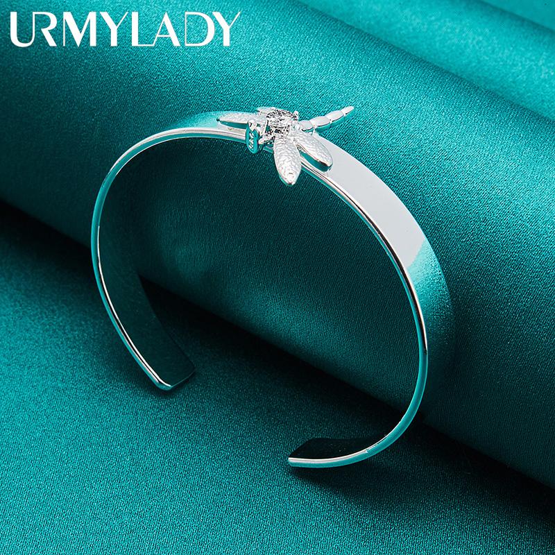 URMYLADY 925 Sterling Silver Dragonfly Zircon Bangles For Women Charm Fashion Jewelry