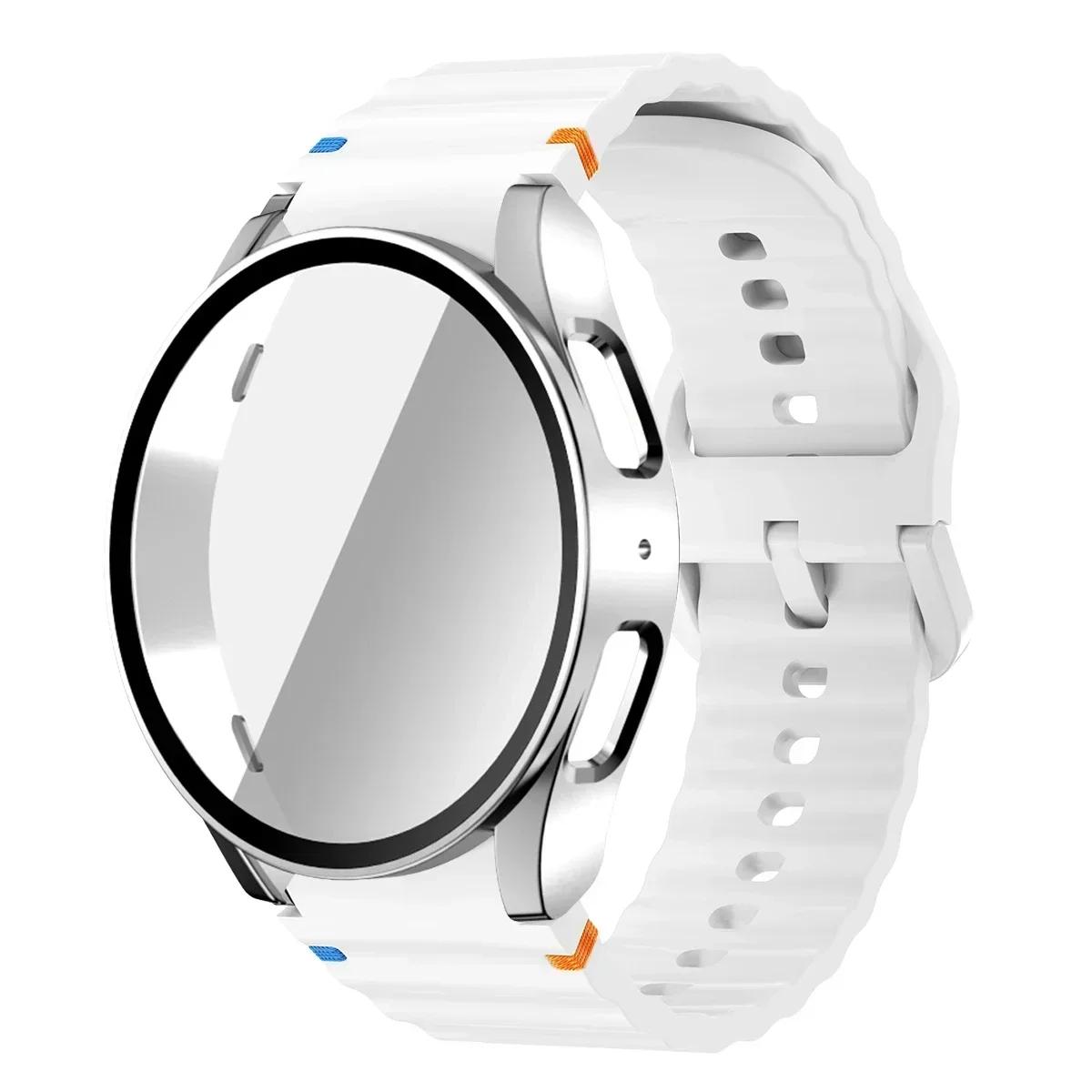

Чехол+Ремешок для Samsung Galaxy Watch 7 6 5 4 40мм 44мм Силиконовый Браслет Защитная Пленка для Экрана из Закаленного Стекла Бампер Galaxy Watch 7 40mm