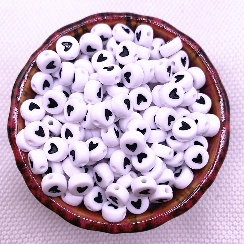 New 100pcs 6X6mm 7x4mm Spaced Acrylic Round Beads Love Heart Shape Beads for Jewelry Making DIY Charms Handmade Bracelet