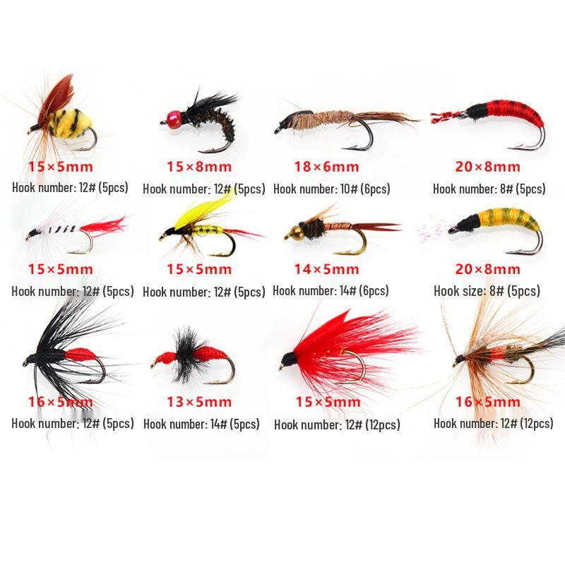 Sada 76/88/147 kusů muškařských nástrah s dvouvrstvou vodotěsnou krabičkou