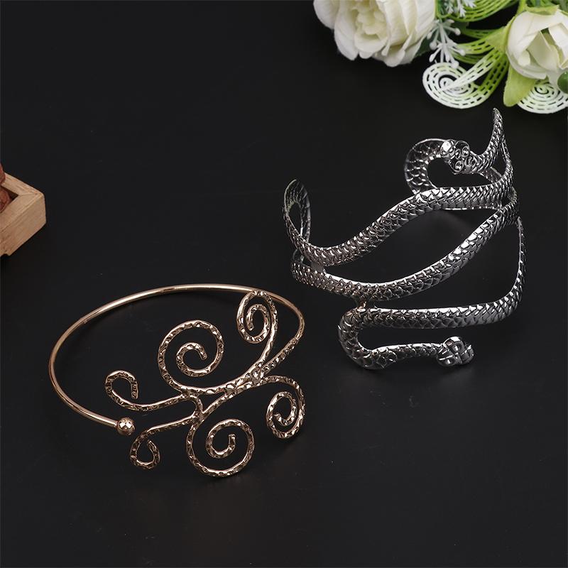 Upper Arm Bracelet Metal Coil Swirl Spiral Shape Armband Cuff Gold Silver Color Arm Bangle Armlet Adjustable For Women Girl
