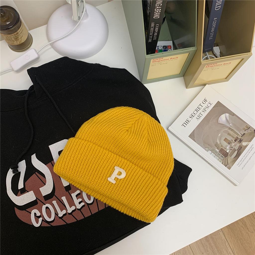 Women's Autumn and Winter Korean Version Ins Trendy Fashion Warm Men Versatile Student P Letter Casual Knitted Cold Hat