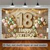 2D Flat Print Beige Gold 18th Birthday Tapestry Backdrop with String Lights