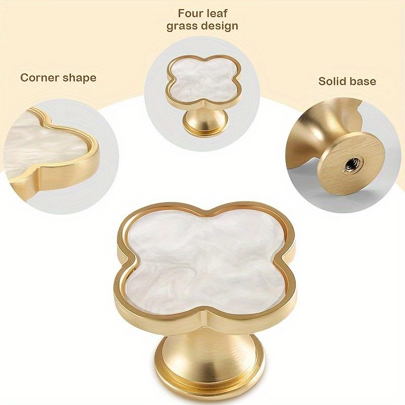 4pcs Elegant Four-Leaf Clover Pull Handles - Polished Zinc Alloy Cabinet and Drawer Pulls with Rust-Free Finish, Ideal for Kitchen, Bathroom