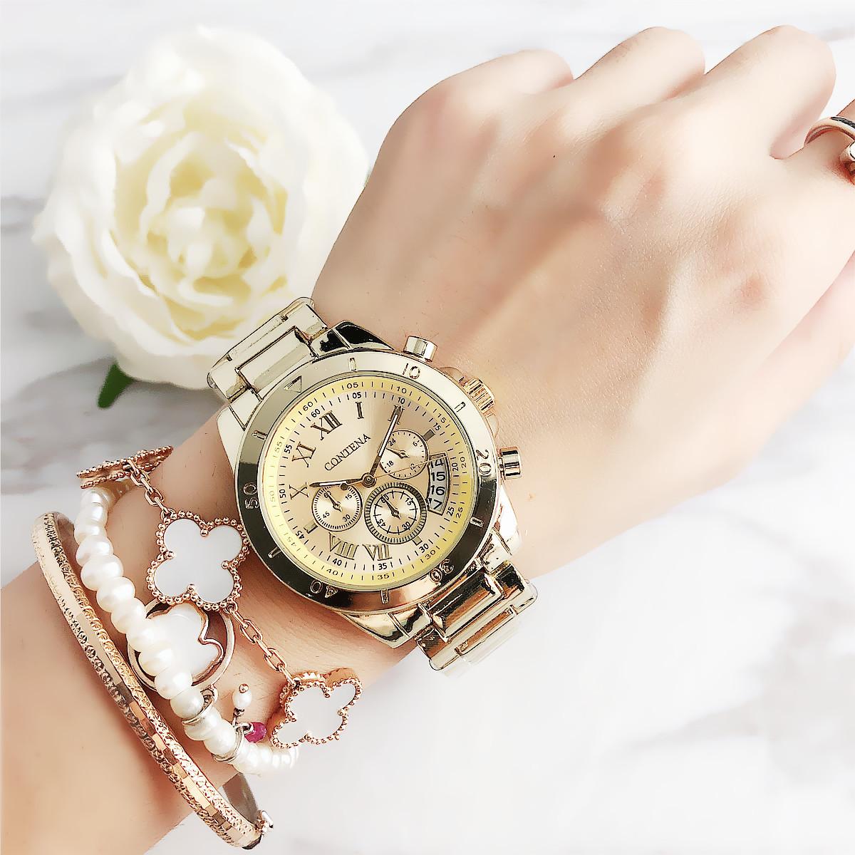 

1PC Роскошные женские часы, Модные и креативные стальные браслеты, Женские часы, Женские кварцевые часы золотой