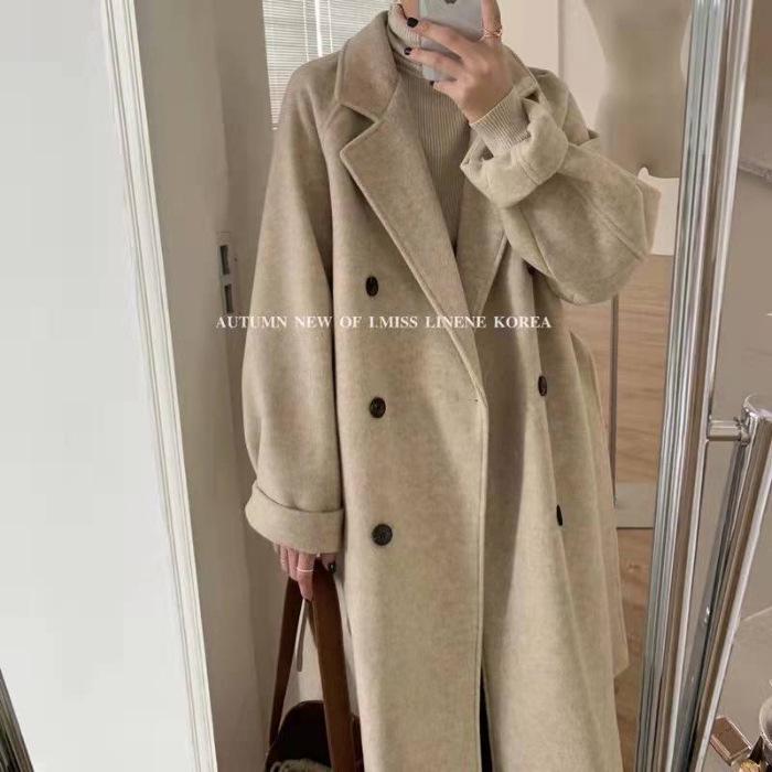 Women's Hepburn Style Woolen Coat - Mid-Length, Petite, Loose Fit for Autumn/Winter 2025