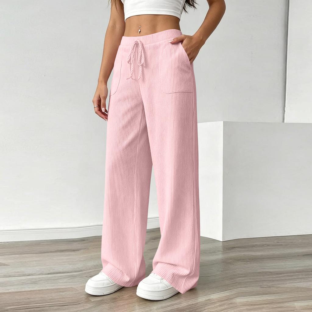 Women's Summer Color Wide Leg Pants - Casual Loose Fit Flowy Trousers with Fabric for Comfortable Daily Wear