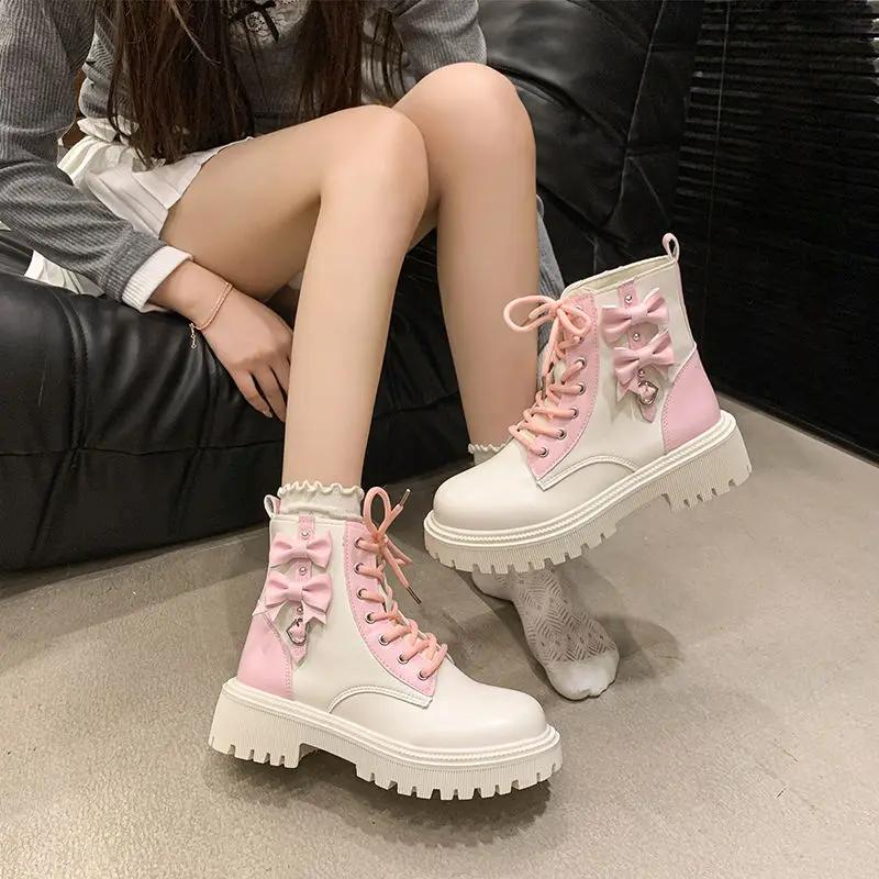 Fashion Ankle Boots for Women Round Toe Butterfly Bow Spring Autumn British Style Woman Short Shoes New In Hot On Offer Pu Sale Booties