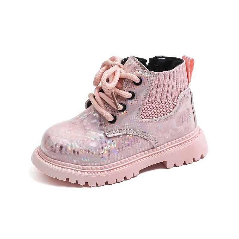 

2025 All Season Children Shoes Designer Colorful Shiny Soft Soled Ankle Boots Fashion Versatile Anti Slip Boots Zapatillas Niña 25insole15.5cm розовый