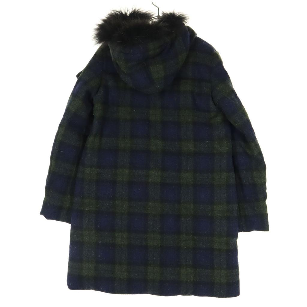 DAMA Collection Check Pattern Long Sleeve Down Coat M Navy Fur Removable Women Used