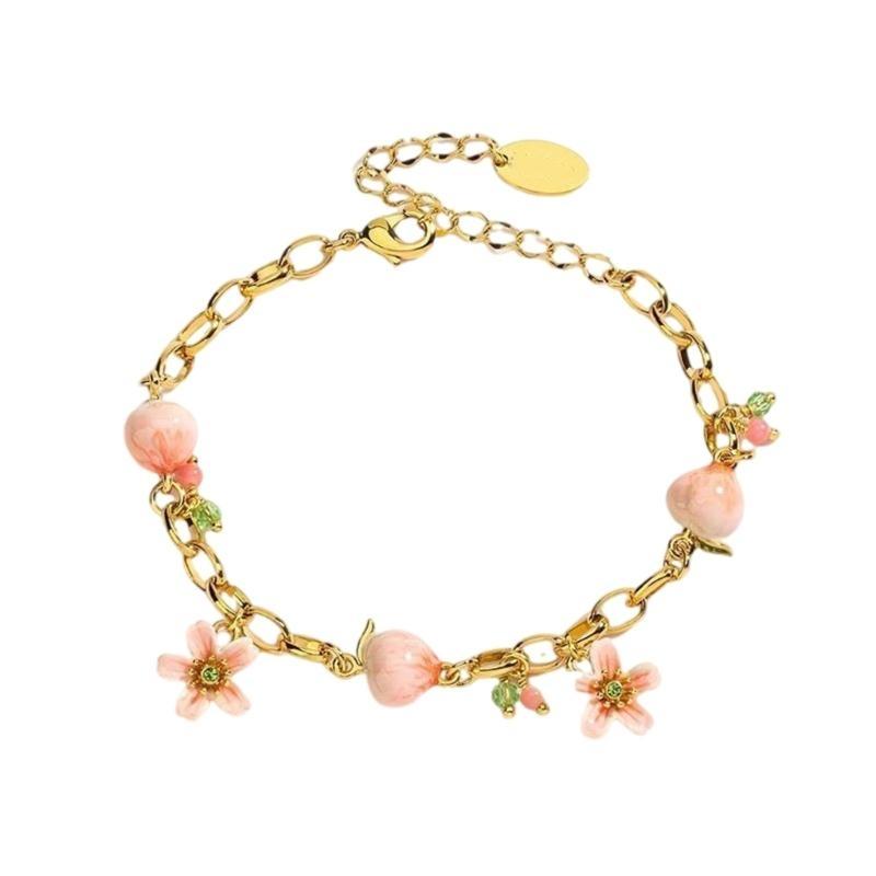 Adjustable New Design Gold Plated Stainless Steel fruit Orange Flower Bracelet Women's girl Luxury Gifts
