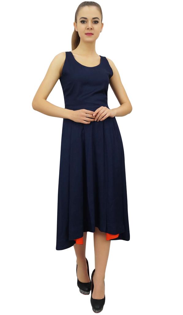 Bimba Women's Designer Rayon Dress With Pockets Solid Aqua Maxi With Scarf -