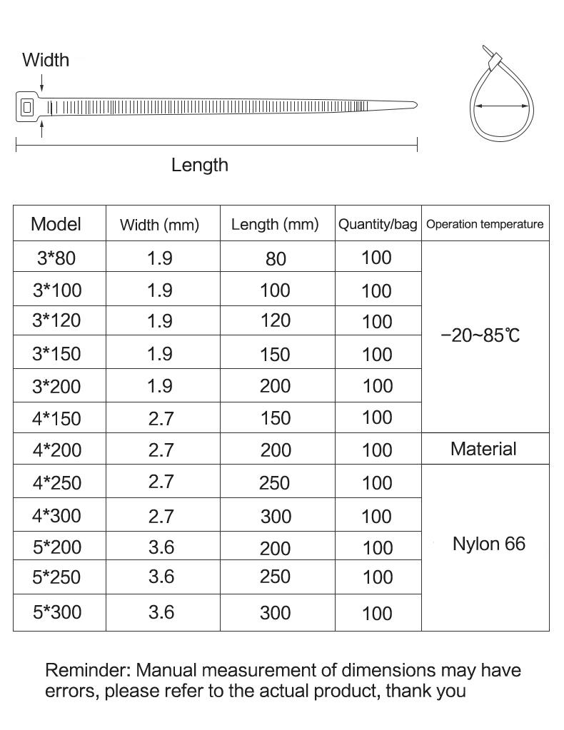 Self-locking Plastic Nylon Cable Tie 100 Pieces Black 5x300 Cable Tie Fastening Ring 3x200 Industrial Cable Tie Cable Tie Set