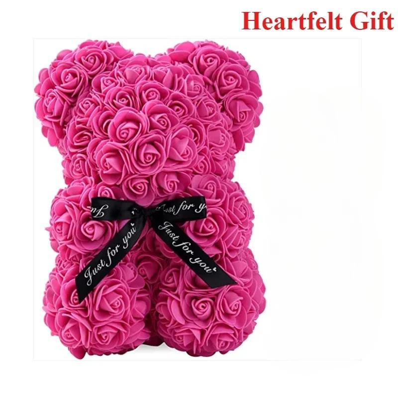 Valentine's Day Eternal Rose Teddy Bear Set - Artificial Flower Decor for Birthday, Anniversary & Romantic Gifts for Girlfriend