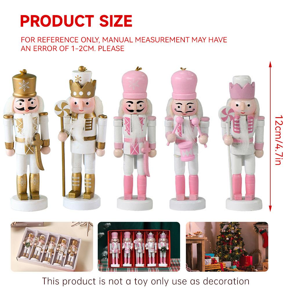 5Pcs/Set British Style Nutcracker Puppet Wooden Handmade Nutcracker Soldier Pendant Doll Toy Ornament Christmas Decoration Gift