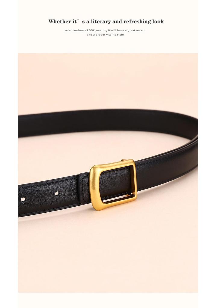Women's Red Cowhide Leather Belt with Square Buckle - Trendy Decorative Waist Cincher