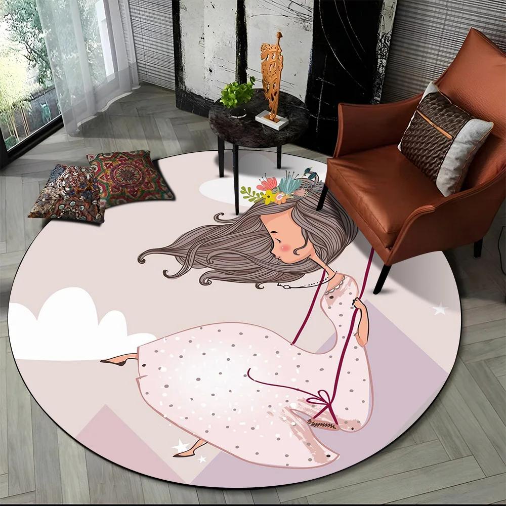Cartoon Ballet Girl Round Carpet Fairy Ballerina Unicorn Rug for Living Room Bedroom Child Room Decor Doormat Non-slip Floor Mat