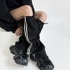 Damen Harajuku Seitliche Doppelt gestreifte Cargo Beinabdeckung mit Kordelzug Motorrad Baggy Fußlose Socken Beinstulpen Gamaschen
