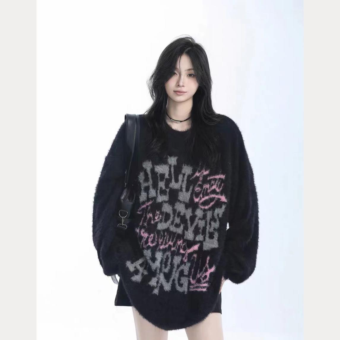 Осенне-зимний толстый свитер мужской модный свободный японский вязаный свитер зимняя повседневная куртка из ниток M чёрный