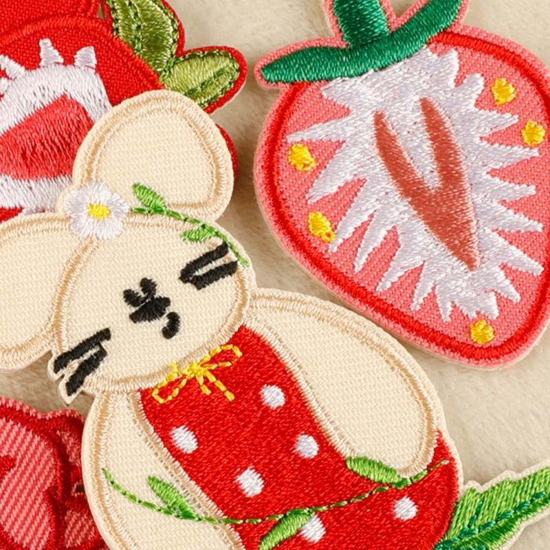 7Pcs Strawberry Animal Iron On Fabric Patches Applique For Clothing Jackets Bag Hat Sewing Adhesive Embroidered Applique