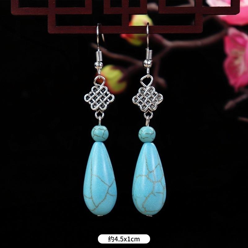

Ретро бирюзовые серьги женские элегантные простые серьги-капли в виде цветка длинные серьги с бахромой антикварные украшения для ушей