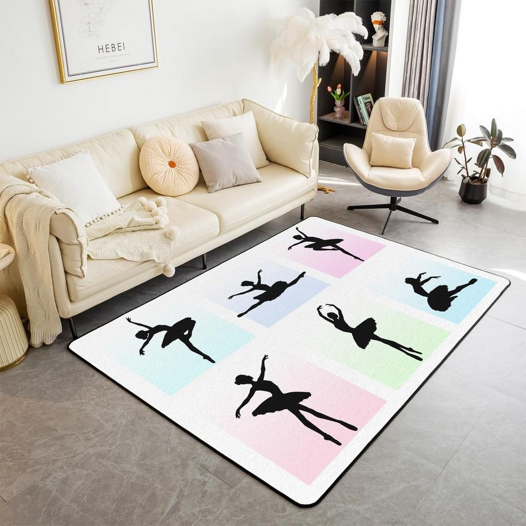 Gymnastics Girl Area Rug for Living Room Bedroom,Gymnastics Dancing Decor Carpet Girly Ballet Romantic Indoor Floor Mat Doormat