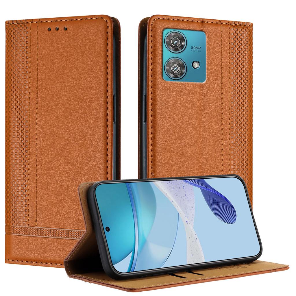 For Motorola Edge 40 Neo 5G Case L-Shaped Grid Pattern Leather Stand Phone Cover with Card Slots