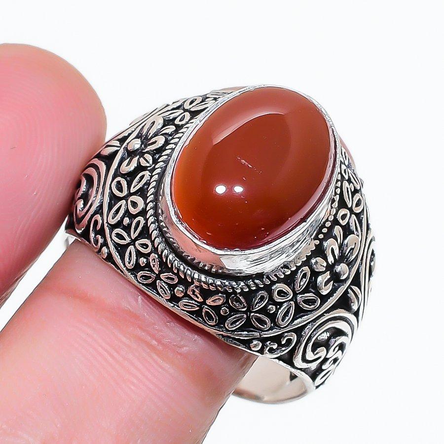 Natural Carnelian Gemstone 925 Sterling Silver Jewelry Ring Size 10 AR-18197
