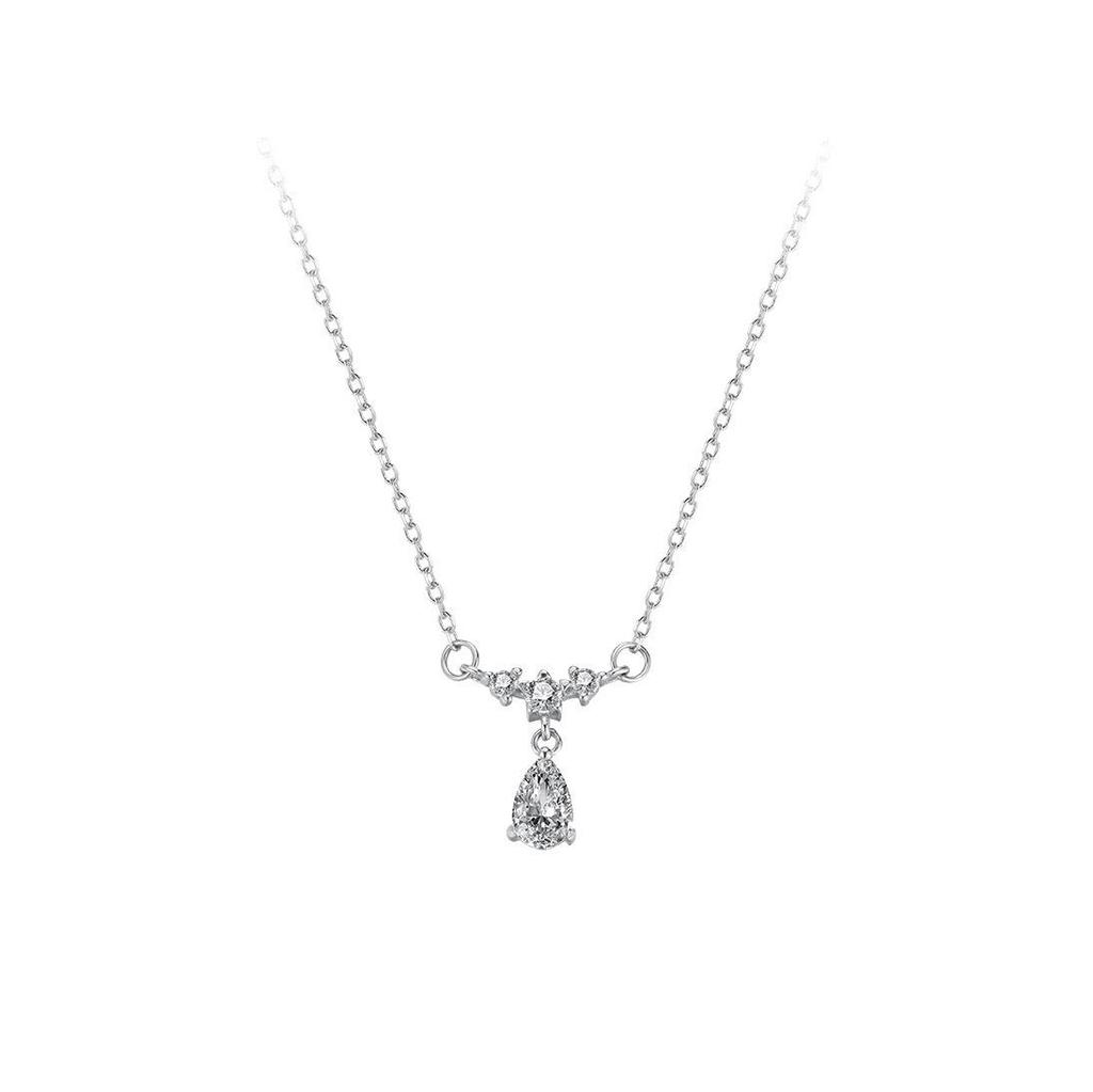 Women's S925 Sterling Silver Water Drop Pendant Necklace - Minimalist Zircon Design Clavicle Chain