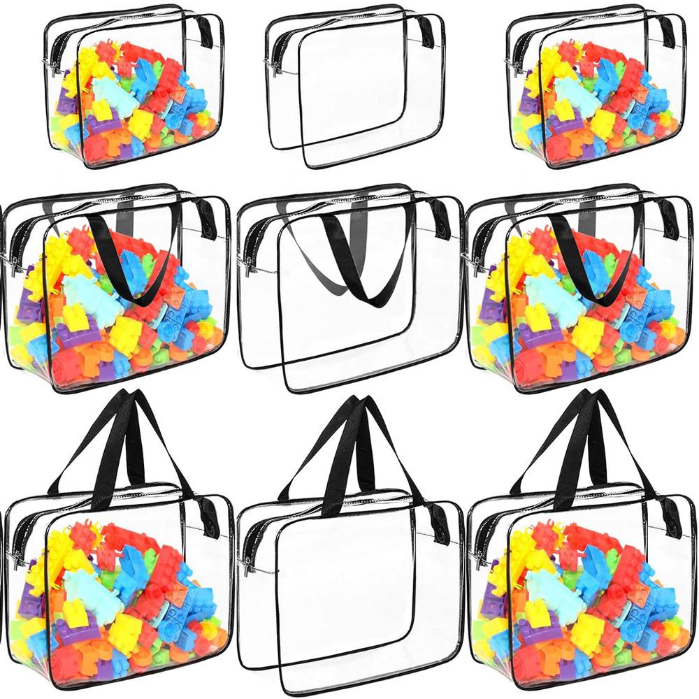 Clear PVC Toy Storage Bags Transparent Toiletries Organizer Portable Handheld Zipper Bags for Board Game Building Blocks Puzzle