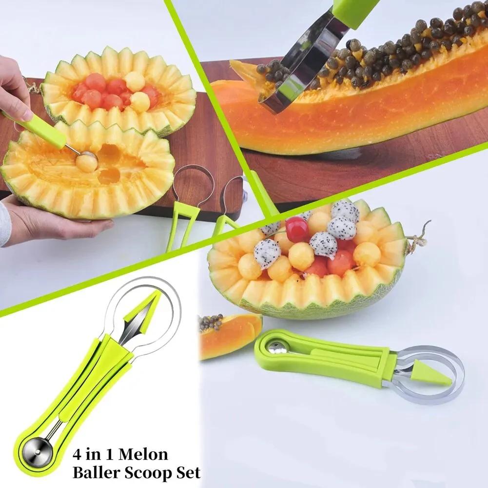 Watermelon Slicer Cutter 3 in 1 Fruit Cutter Scoop Carving Knife Fruit Dig Pulp Separator Fruit Platter Kitchen Gadgets