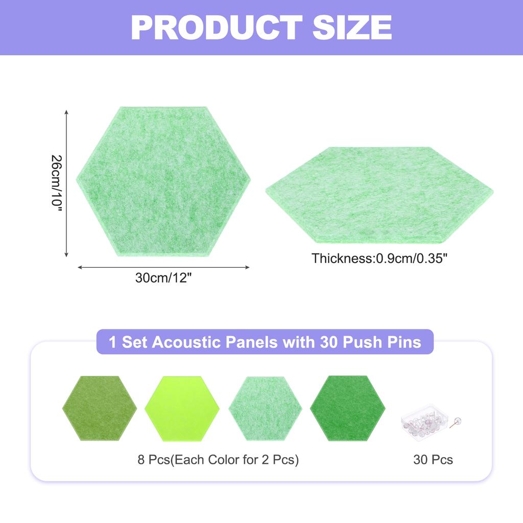 8Pc Hexagon Acoustic Panels 30x26cm B1 Fireproof Soundproof Foam Panels with 30 Push Pins for Wall Decoration Home Studio Office