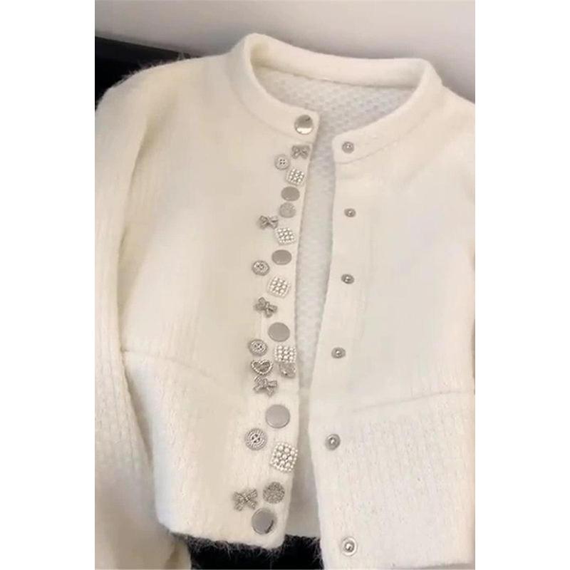 White Heavy Industry Raccoon Velvet Sweater Jacket Women's Spring Autumn New Furry Knitted Cardigan Top