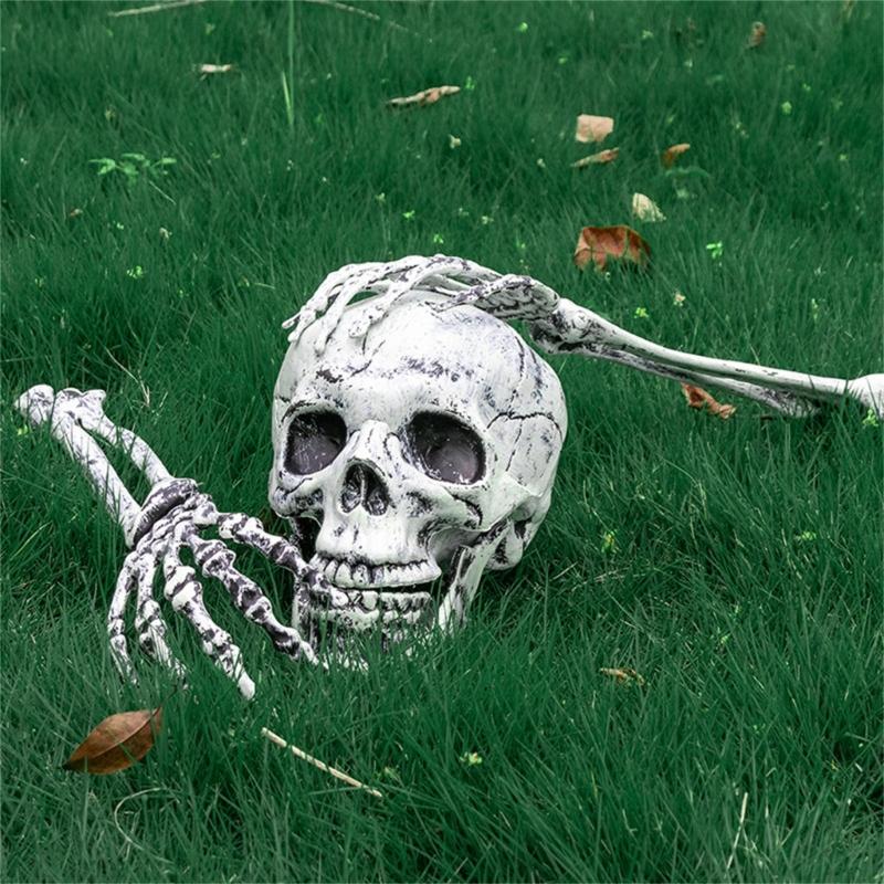 Halloween Skull Hand Arm Yard Stake Lifelike Skeleton for Head Figurine Garden Decoration Haunted House Props