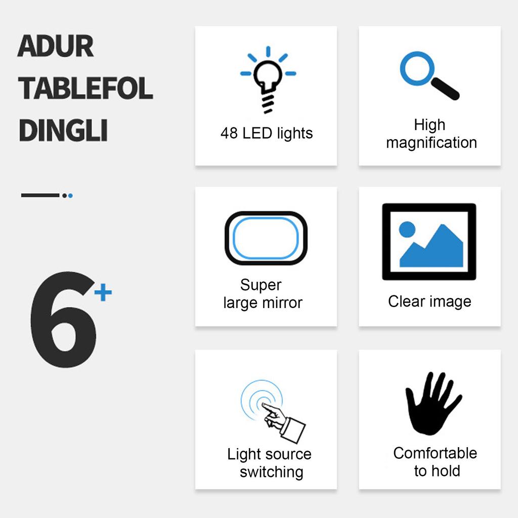 Folding Handheld Magnifying Glass 48 Light Chips 5X Magnification LED Reading Writing Magnifier