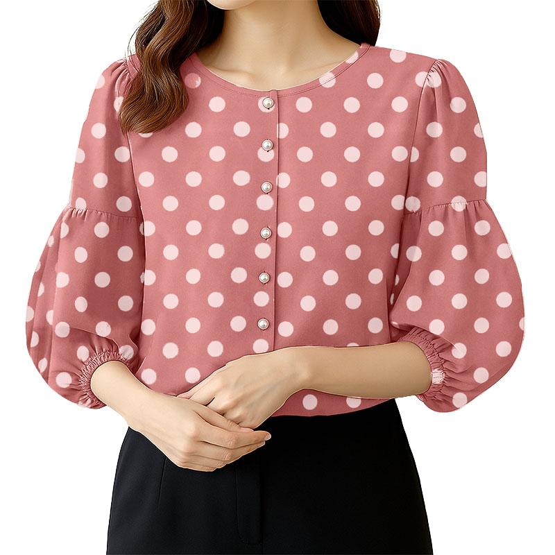 ZANZEA Women Casual V-Neck Loose Polka Dot Print 3/4 Sleeve Blouse