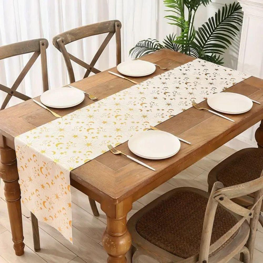 Moon Stars Pattern Eid Mubarak Tablecloth Table Cover Eid Al-Fitr Table Runner  Holiday Party