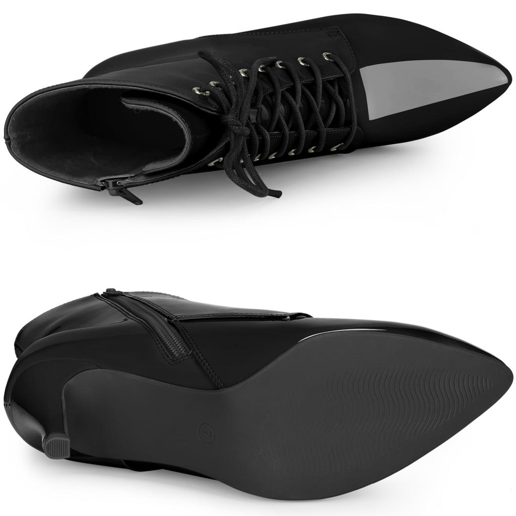 Allegra K Women's Pointed Toe Lace-Up Stiletto Heel Ankle Boots, Black, Size 24.0cm