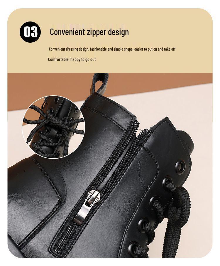 Britische Stil Damen Schwarz Martin Stiefel - Herbst/Winter 2025, Mit Dickem Absatz, Höhensteigernd, Samtgefüttert.
