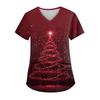 Women's V-neck Christmas Print Short-sleeved Pocket Side Slit Uniform Top
