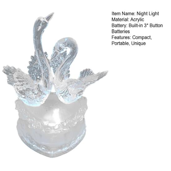 Luz Noturna Romântica de Cisnes Duplos com Luzes LED Coloridas Lâmpada de Humor Alimentada por USB para Decoração de Quarto Presente para Casais para Aniversário e Dia dos Namorados