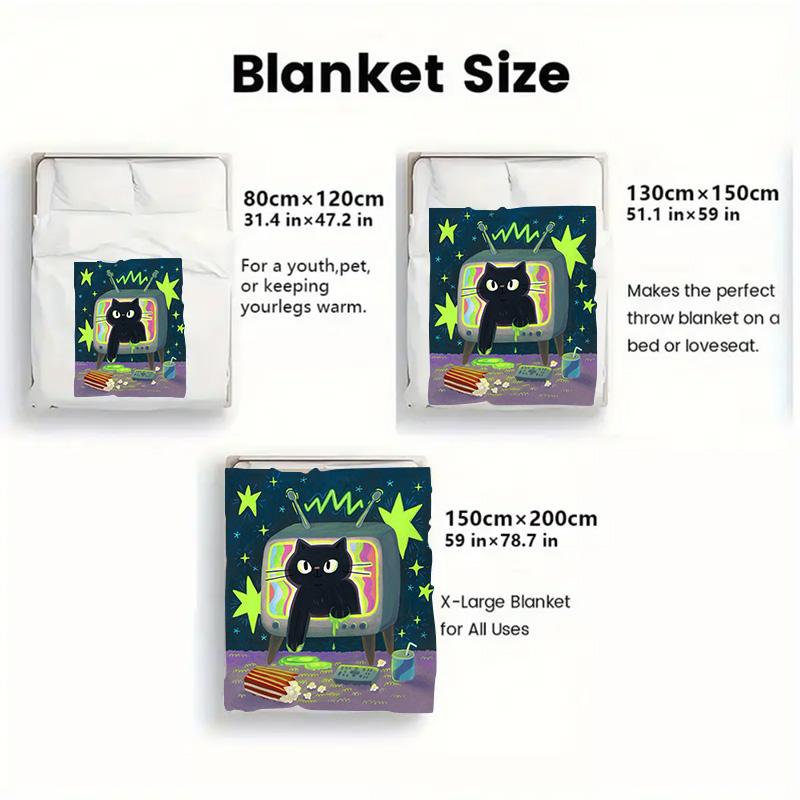 Little Black Cat 2D Flat Pattern Flannel Blanket High Quality All Seasons Warmth and Comfort Perfect for Christmas Gifts.MMT0918359