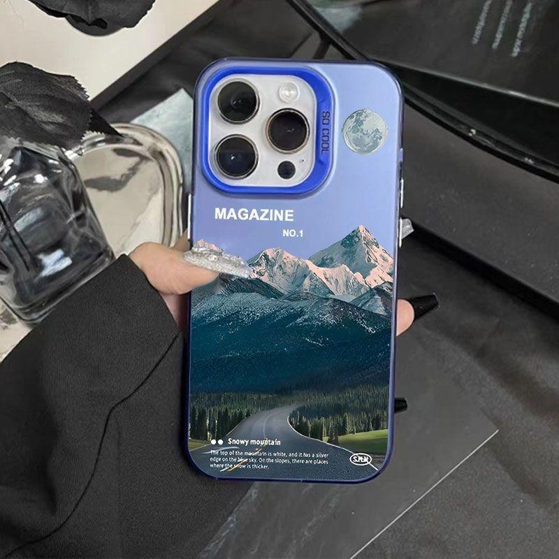 Snow Mountain Road Landscape Phone Case For IPhone 16 15 14 13 12 11 Pro XS Max 16E X XR 7 8 Plus Plating Matte Hard Cover Funda