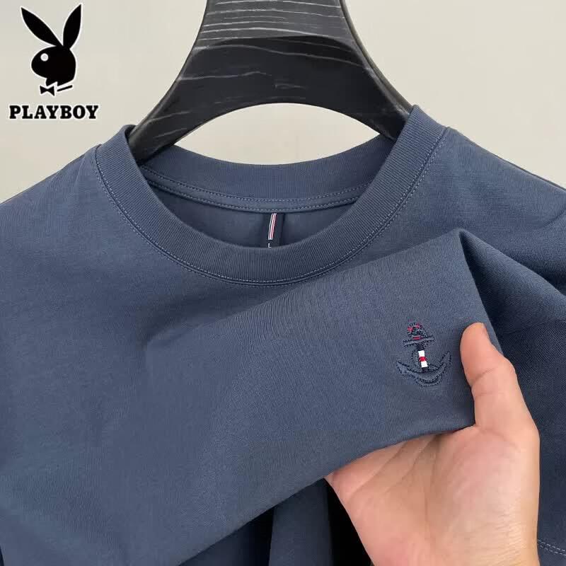 PLAYBOY Men s Heavyweight Pure Cotton Embroidered Short-Sleeve T-Shirt XL