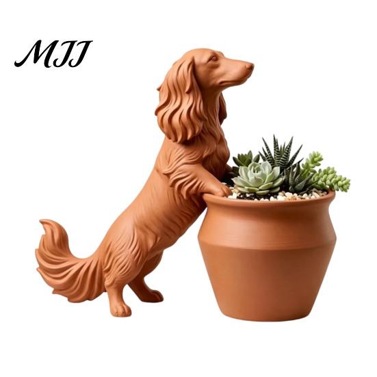 Petit Pot de Plante Vert Teckel à Poil Long Imprimé en 3D, Pot de Fleur Chien Mignon pour Cactus Plantes Succulentes d'Air Contenants Succulentes, Décoratif
