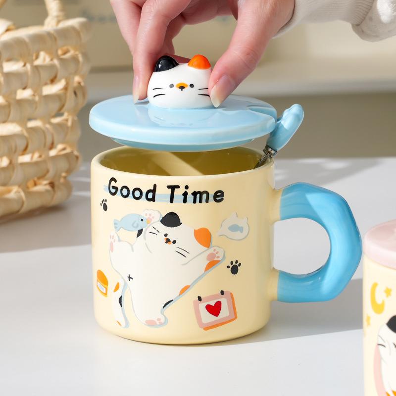 Cream cute kitten ceramic cup creative gift box ceramic mug drinking cup practical gift set